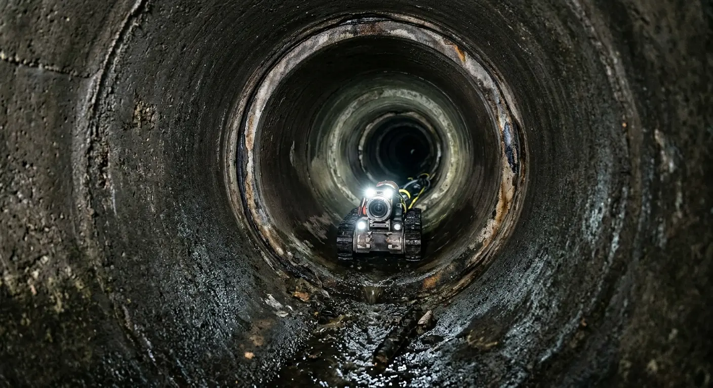 Robotic sewer camera inspecting pipe interior for Sewer Line Repair in Ithaca